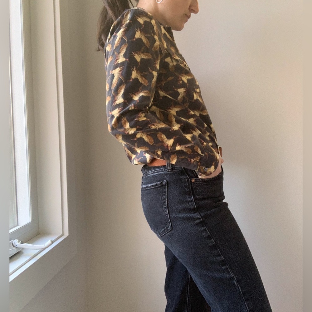 L.L. Bean Black Button-Down Shirt with Gold Bird Print - Picture 10 of 12